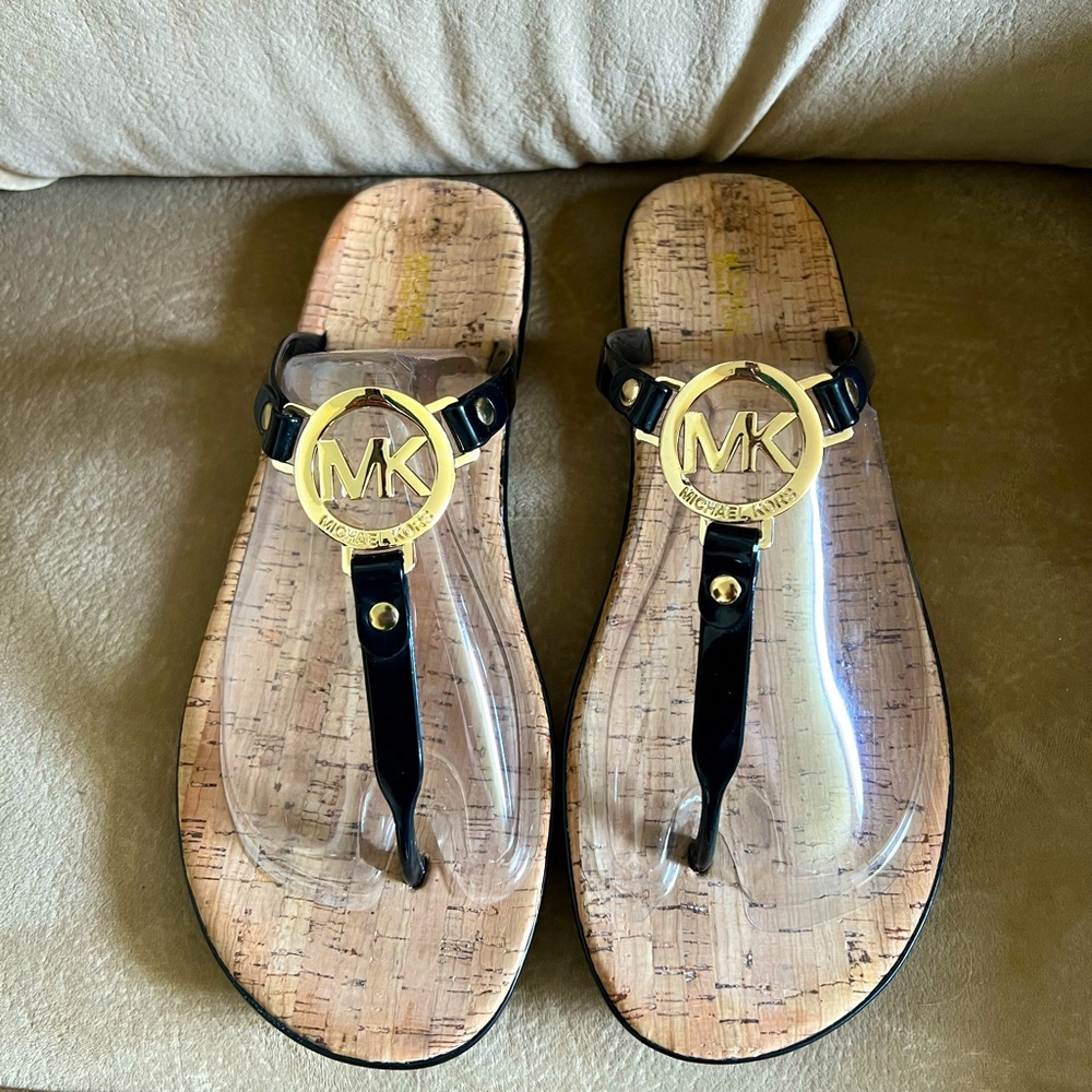 Michael Kors 10 MK Charm Jelly PVC Women's Flip Flop Cork Bottom Sandals Thongs